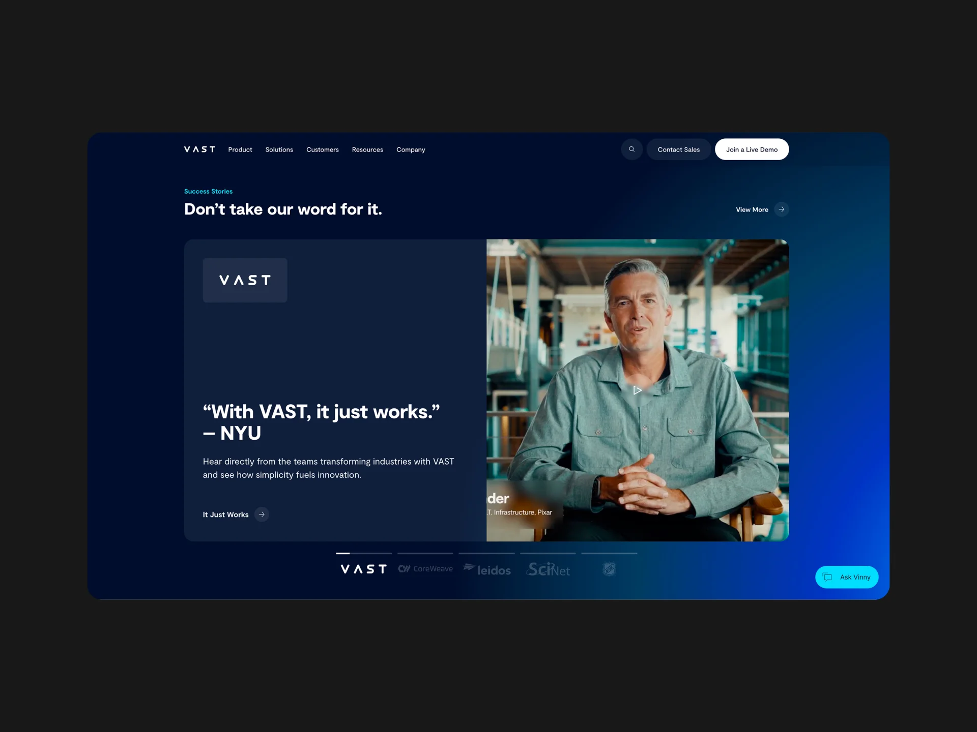 VAST Data customer story interface