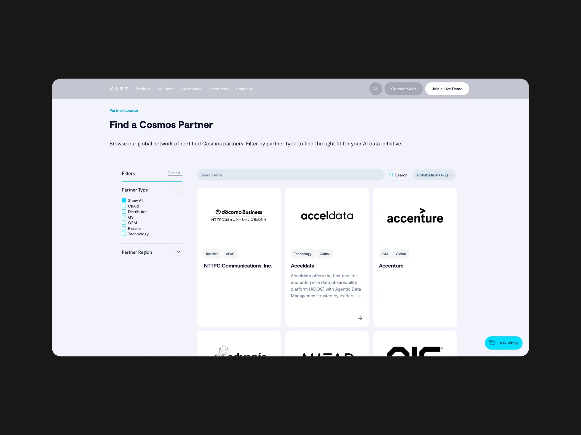 VAST Data partner locator interface