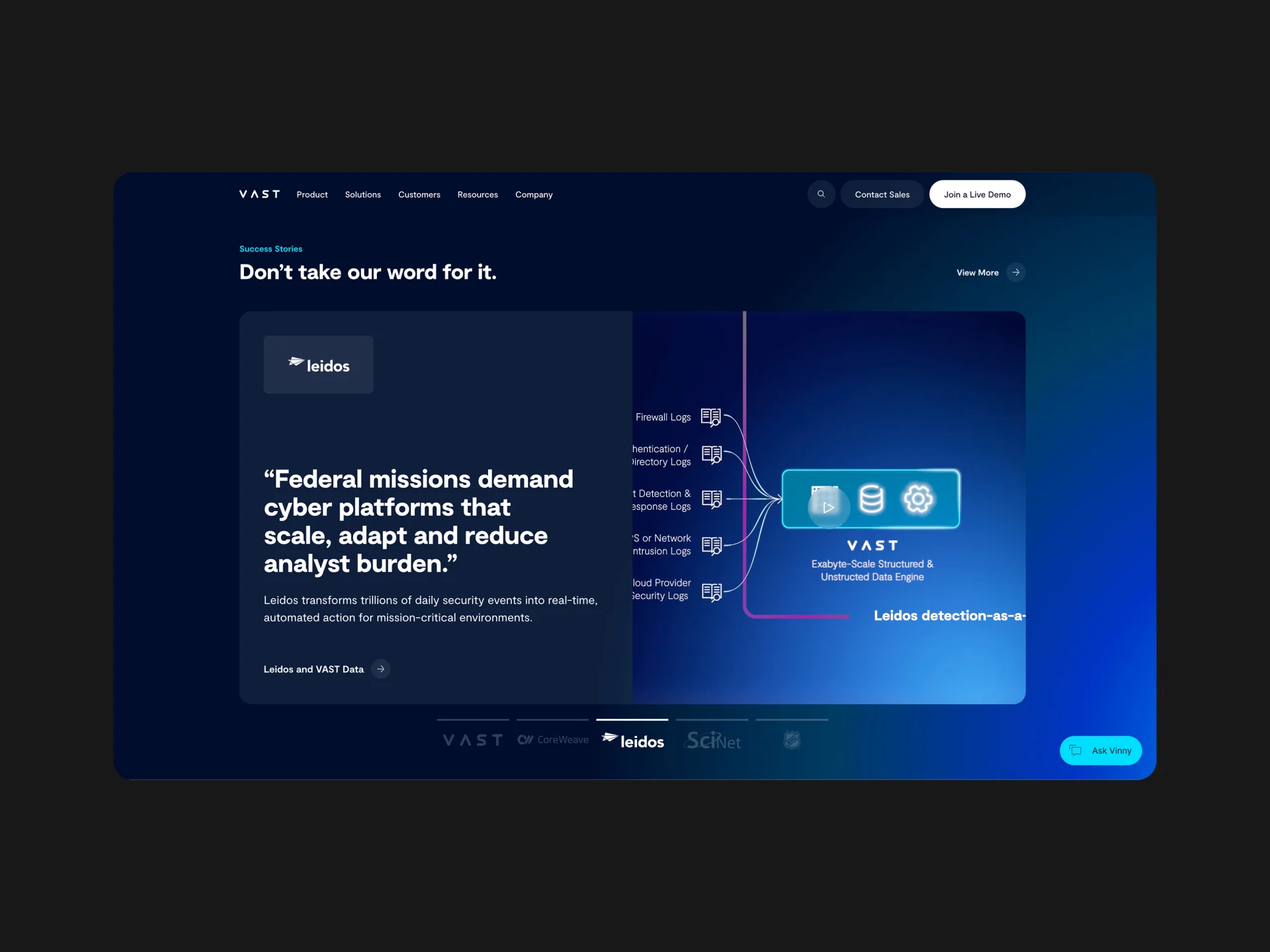 VAST Data success story interface